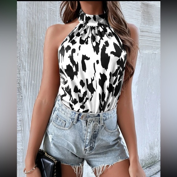 Boho leopard print open back halter top - Picture 3 of 6